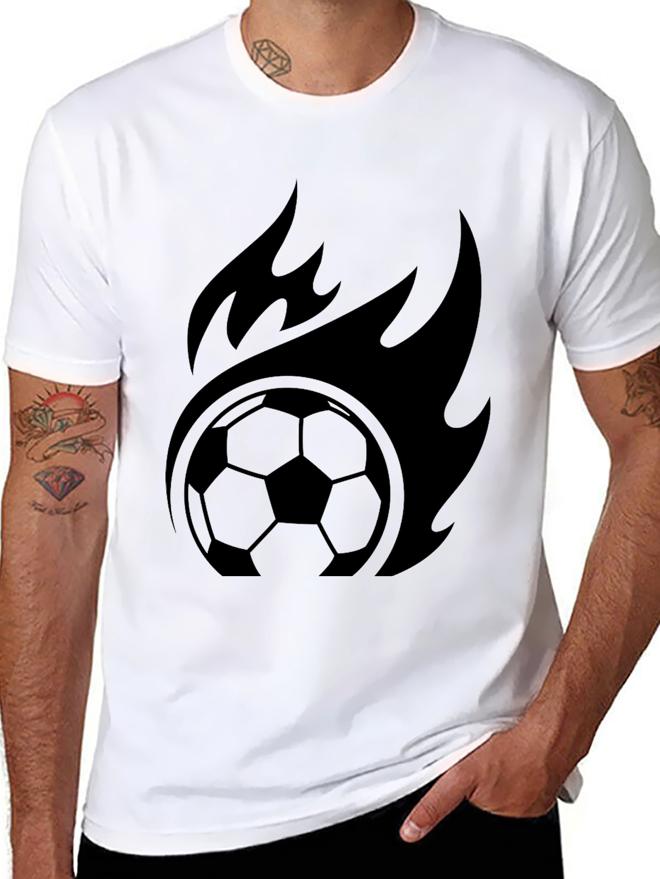 Black Flaming Soccer Ball Graphic Tee - Black view 8