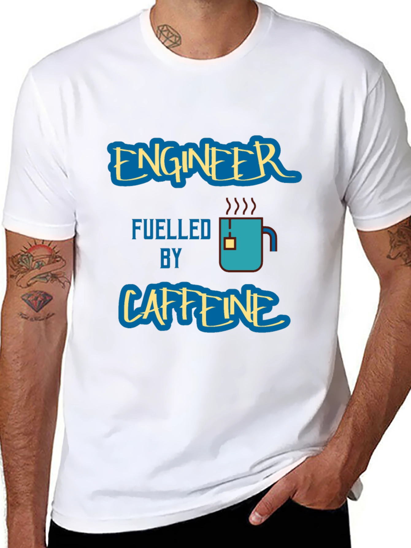 Black Engineer Fuelled by Caffeine Graphic T-Shirt view 8