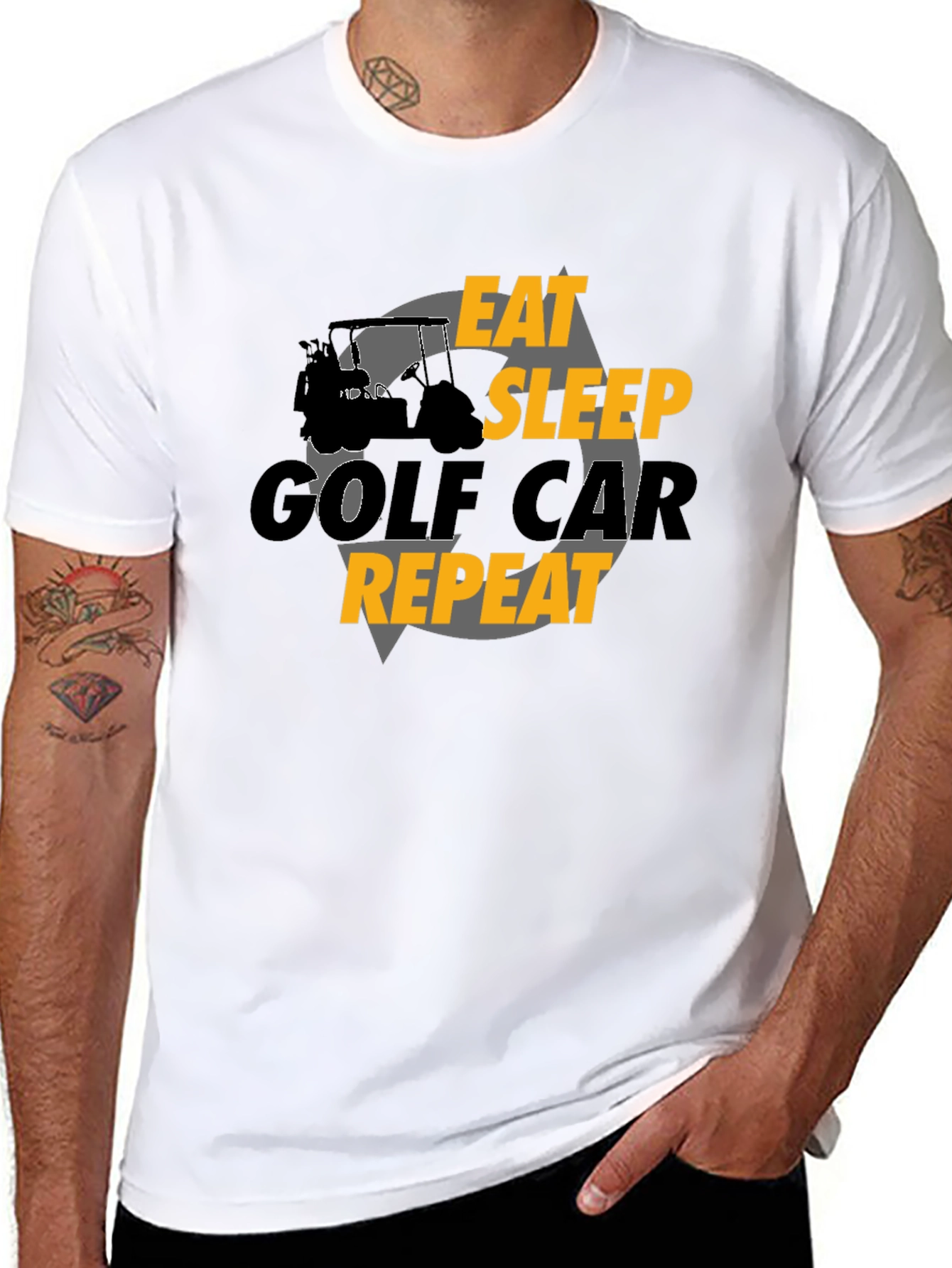 Black Eat Sleep Golf Car Repeat Black Graphic Tee view 8