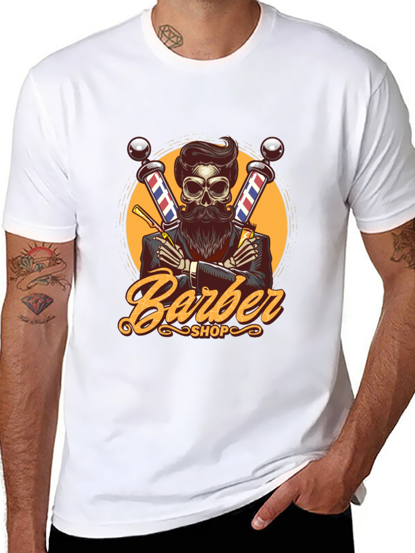 Black Barber Shop Skeleton Graphic Tee view 8