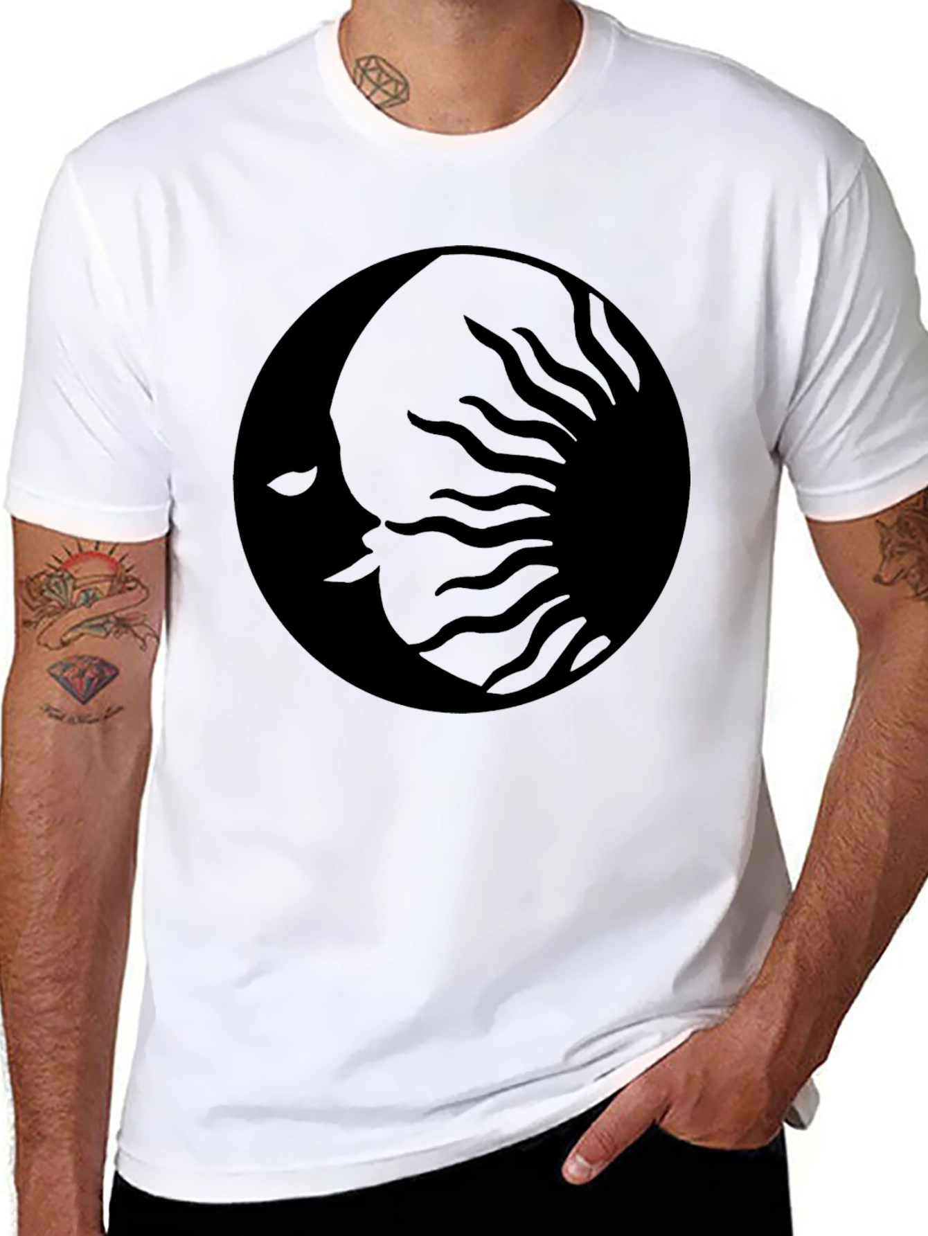 Black Celestial Moon Sun Graphic Black T-Shirt view 8