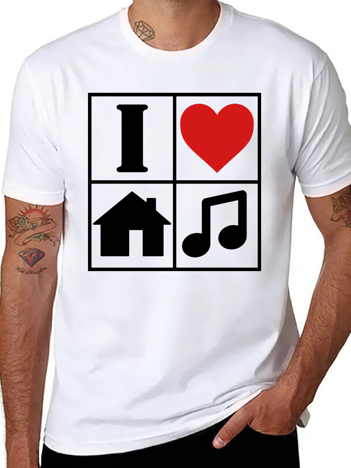 Black I Love House Music T-Shirt - Black Graphic Tee view 8