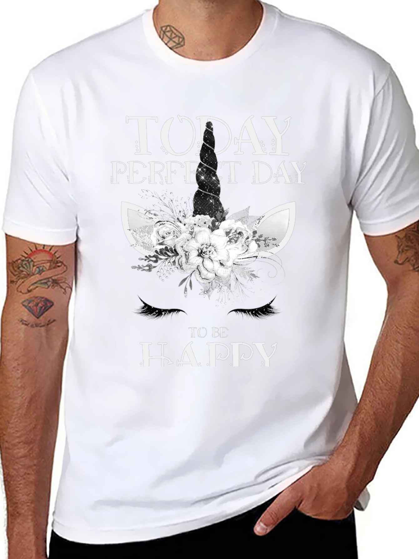 Black Unicorn Floral Graphic T-Shirt, Positive Vibes view 8