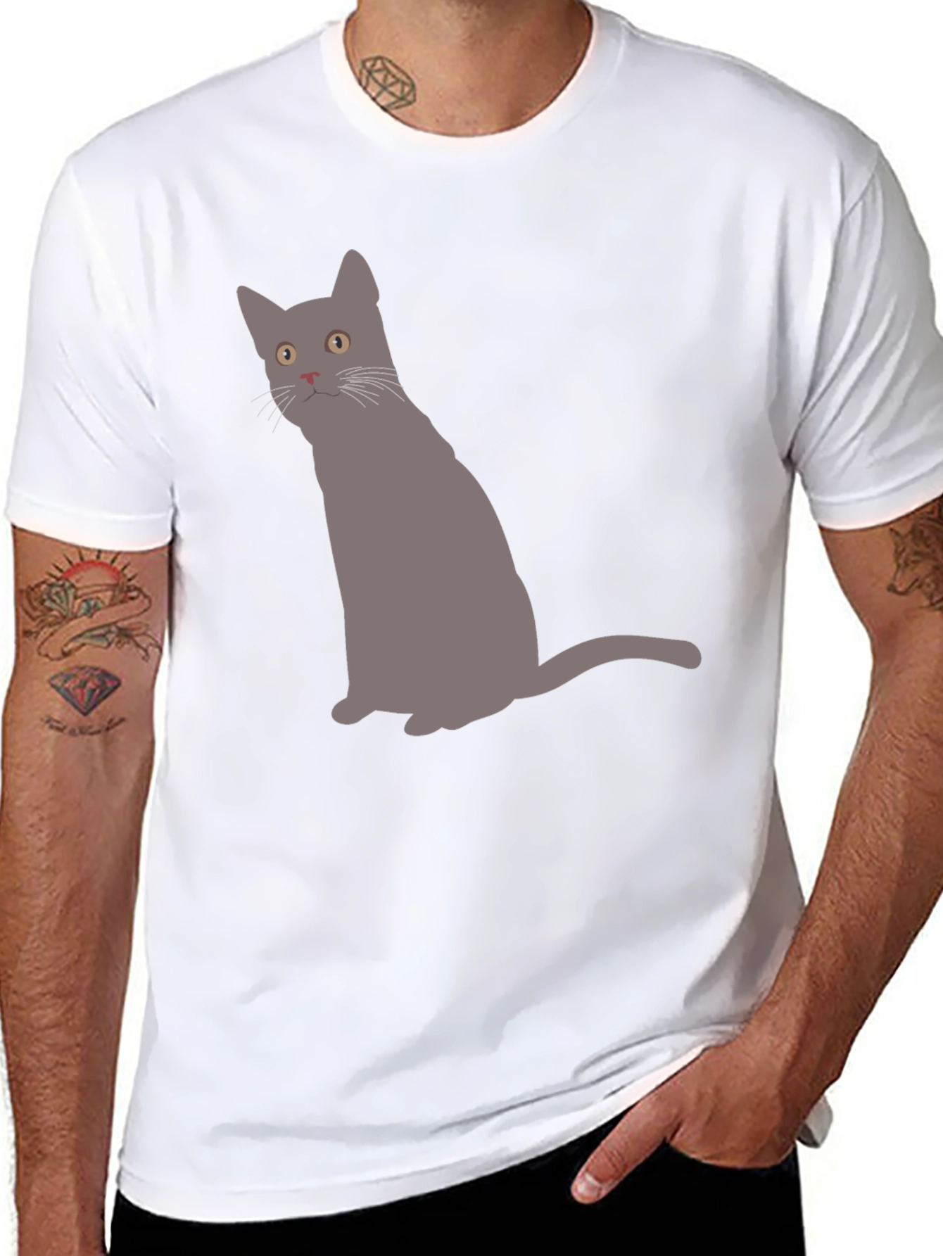 Black Gray Cat Graphic Black T-Shirt view 8