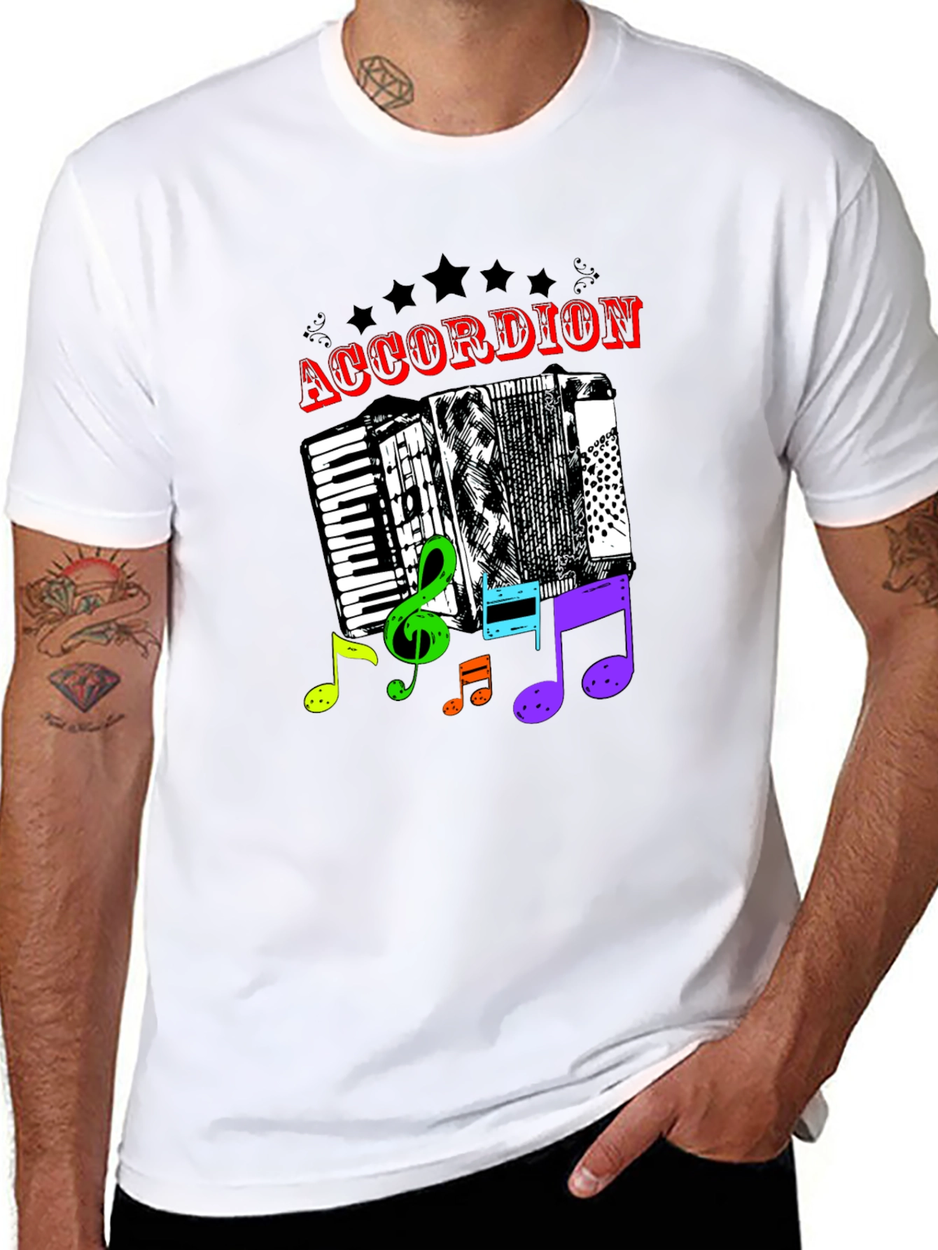 Black Accordion & Music Notes Graphic T-Shirt - Unisex view 8