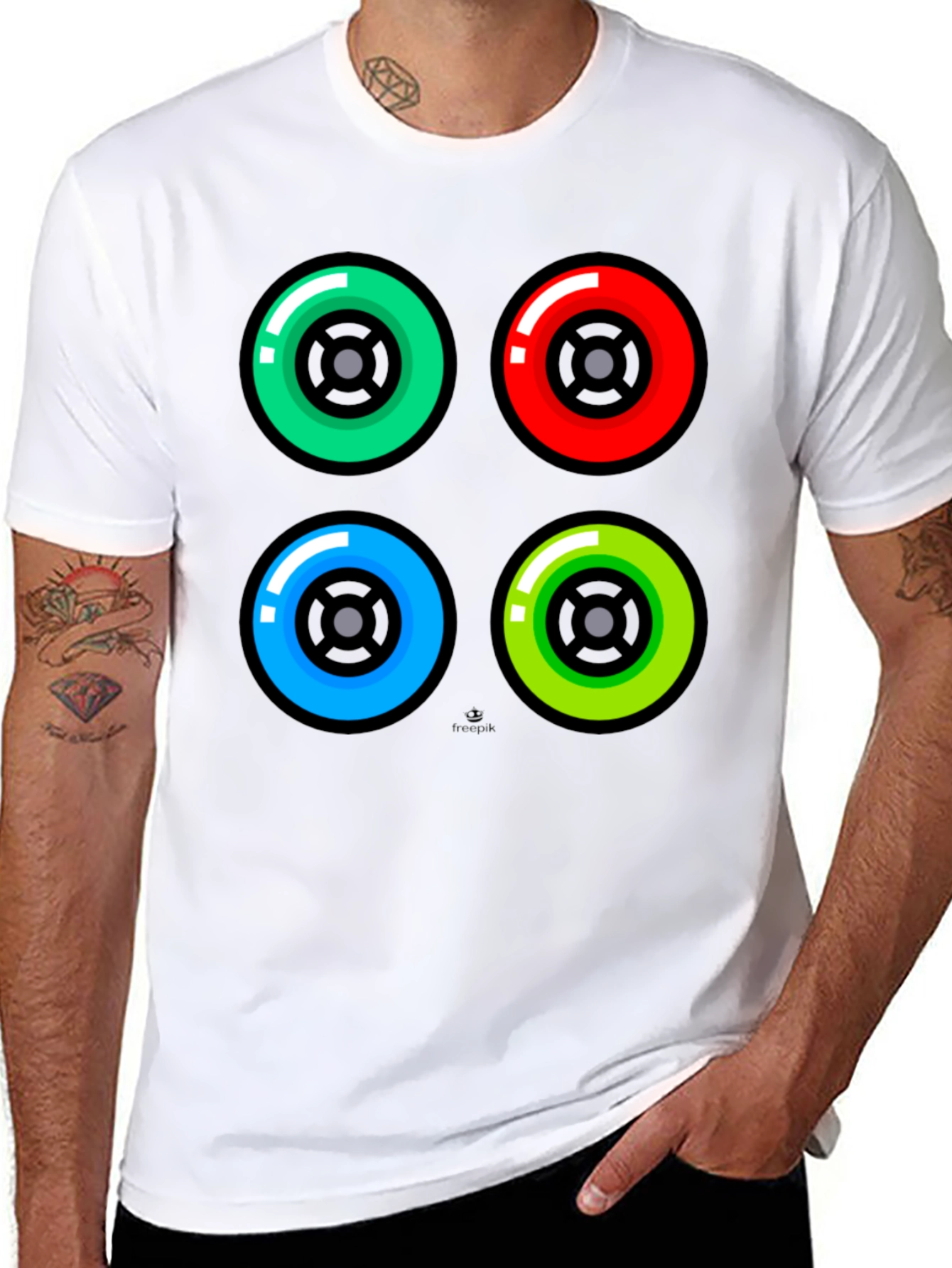 Black Colorful Wheels Graphic Tee - Black Cotton T-Shirt view 8