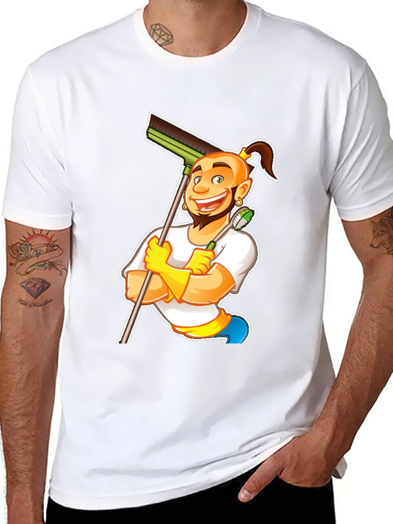 Black Funny Cleaning Cartoon T-Shirt view 8