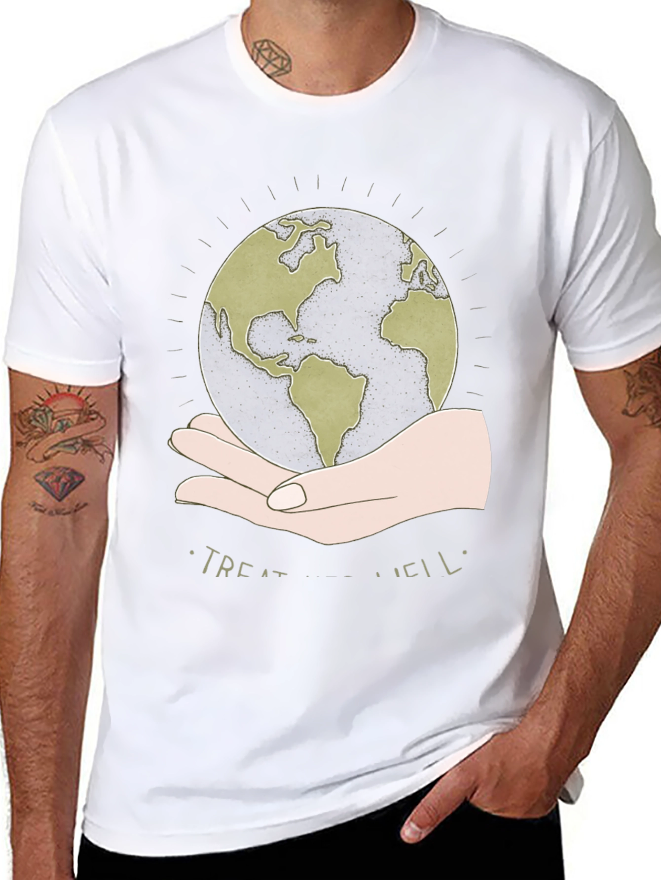 Treat Well Earth Graphic Tee - Black Cotton Blend - 8