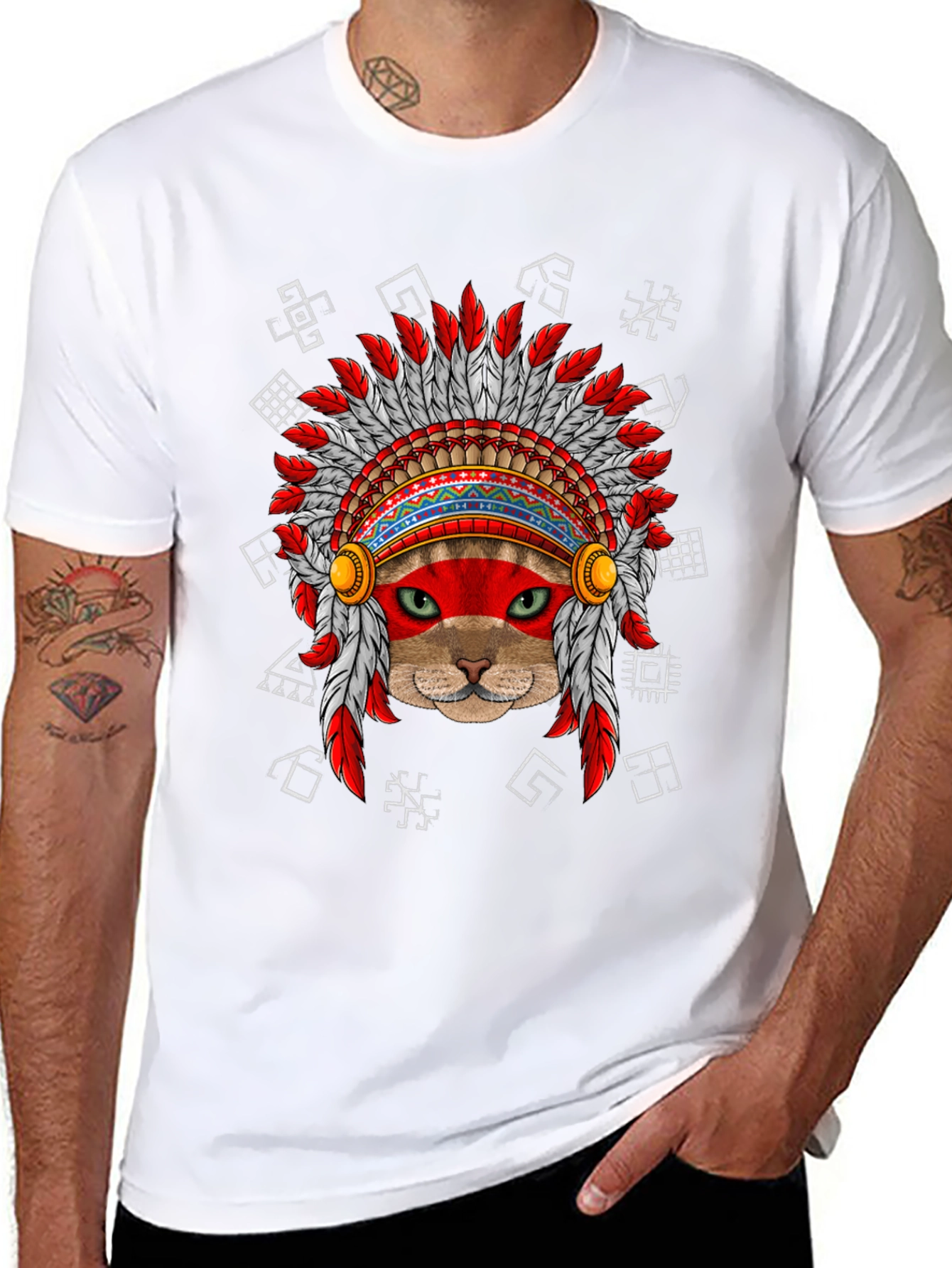 Black Native American Cat T-Shirt view 8
