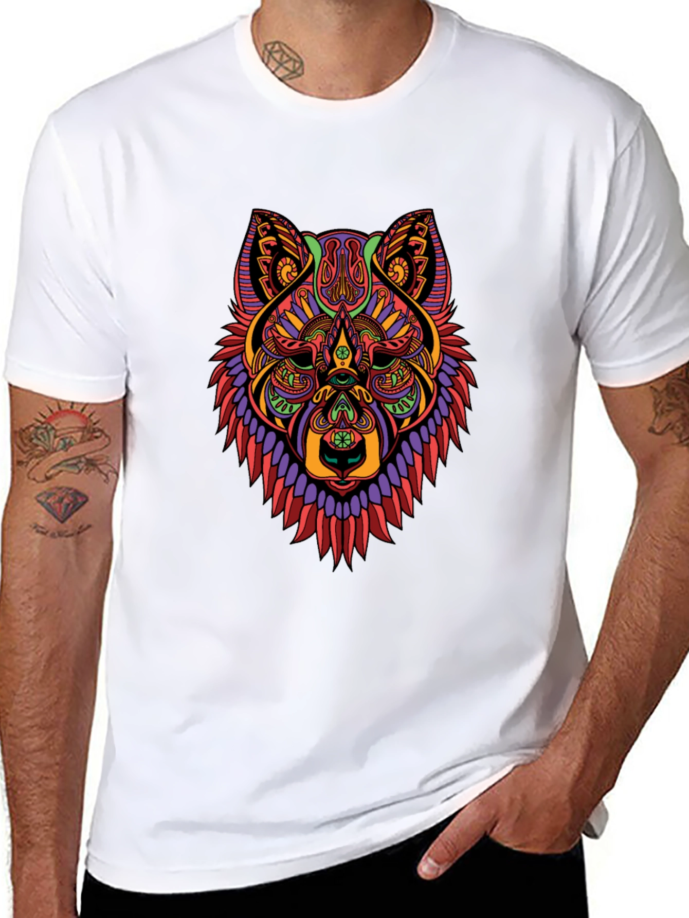 Black Abstract Wolf Head Graphic Black T-Shirt view 8