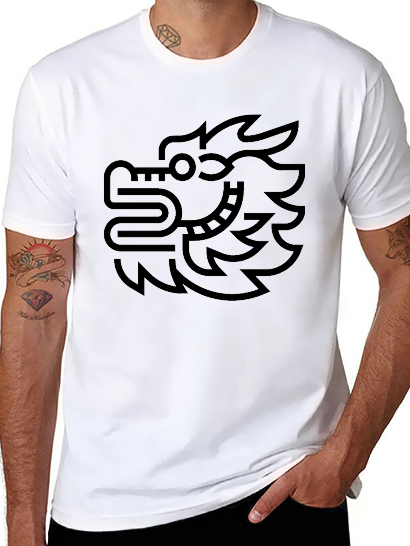 Black Black T-Shirt with Aztec Dragon Graphic view 8