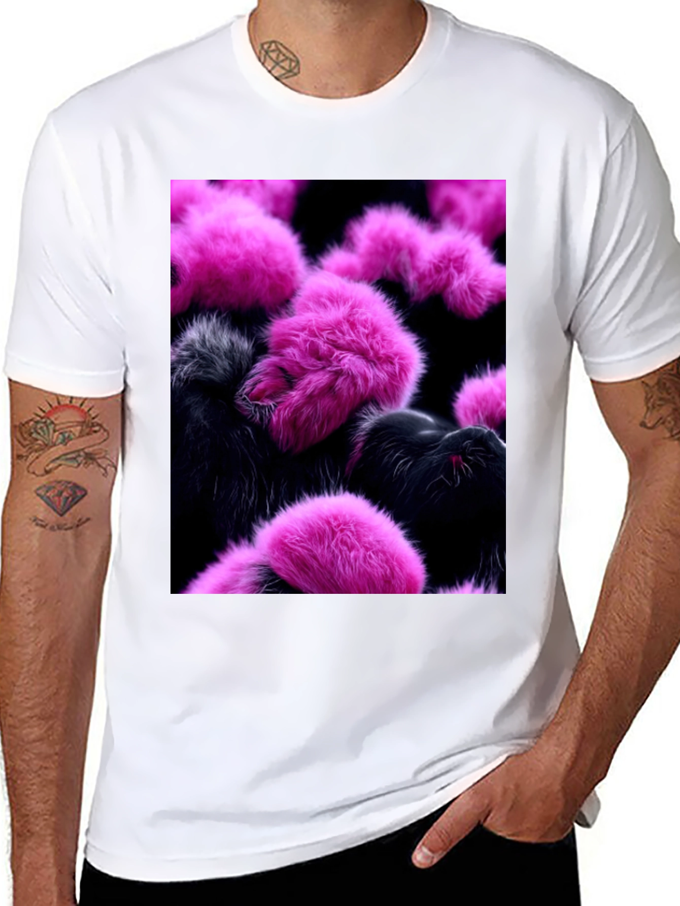 Black Fluffy Pink and Black T-Shirt view 8