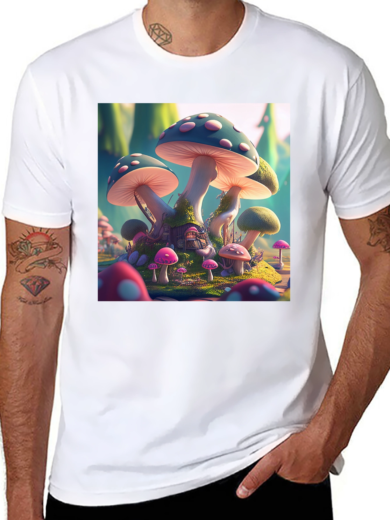 Black Magical Mushroom House T-Shirt view 8