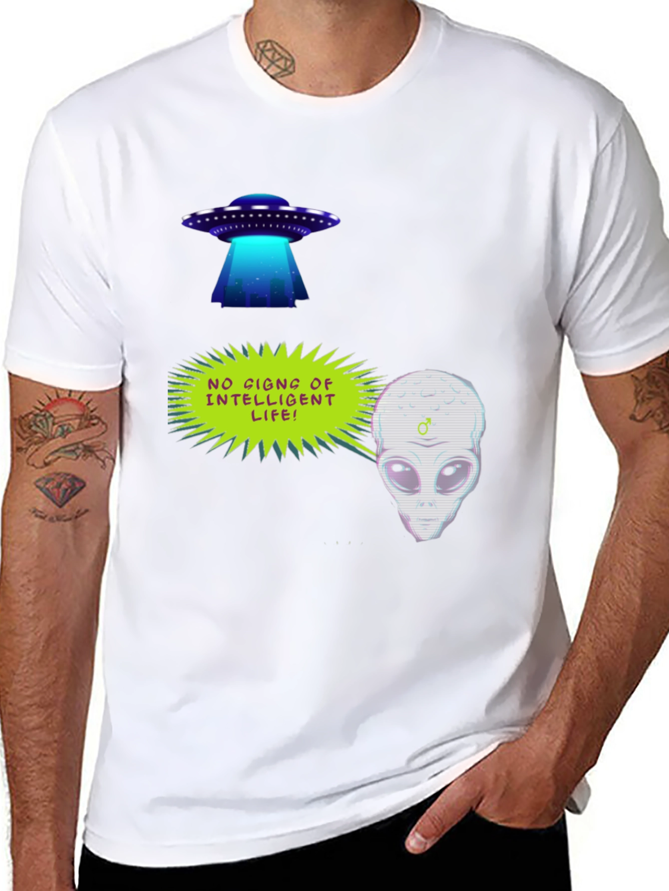 Black UFO Alien Graphic T-Shirt - No Signs of Intelligent Life! view 8