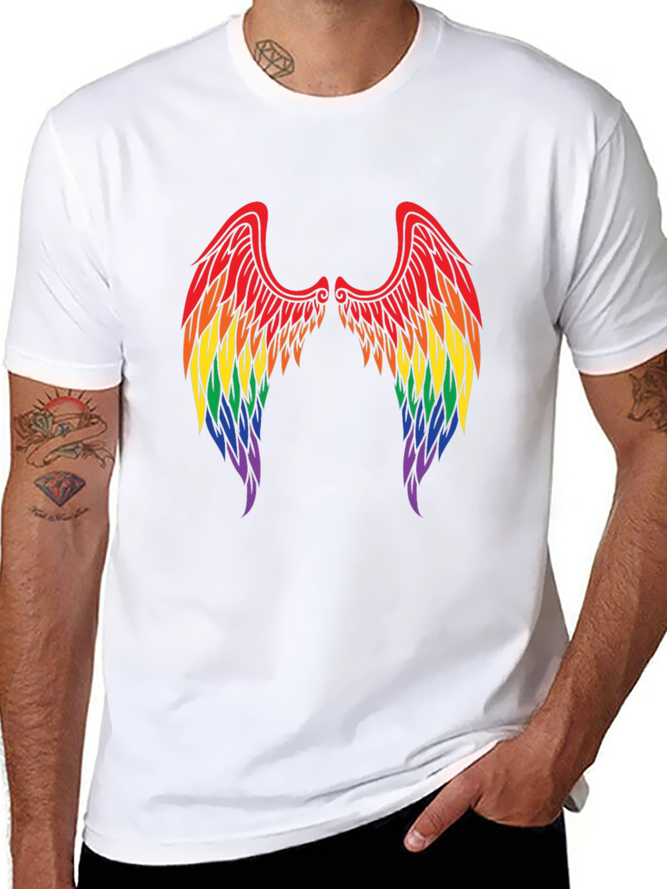 Black Rainbow Angel Wings T-Shirt - Pride Tee view 8