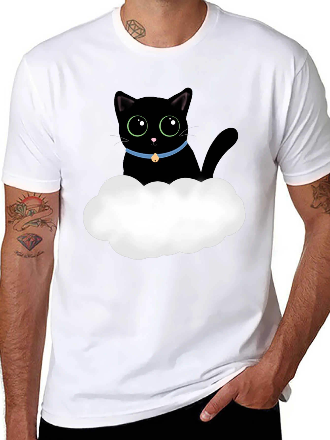 Black Cute Black Cat Cloud T-Shirt - Soft Cotton Tee view 8