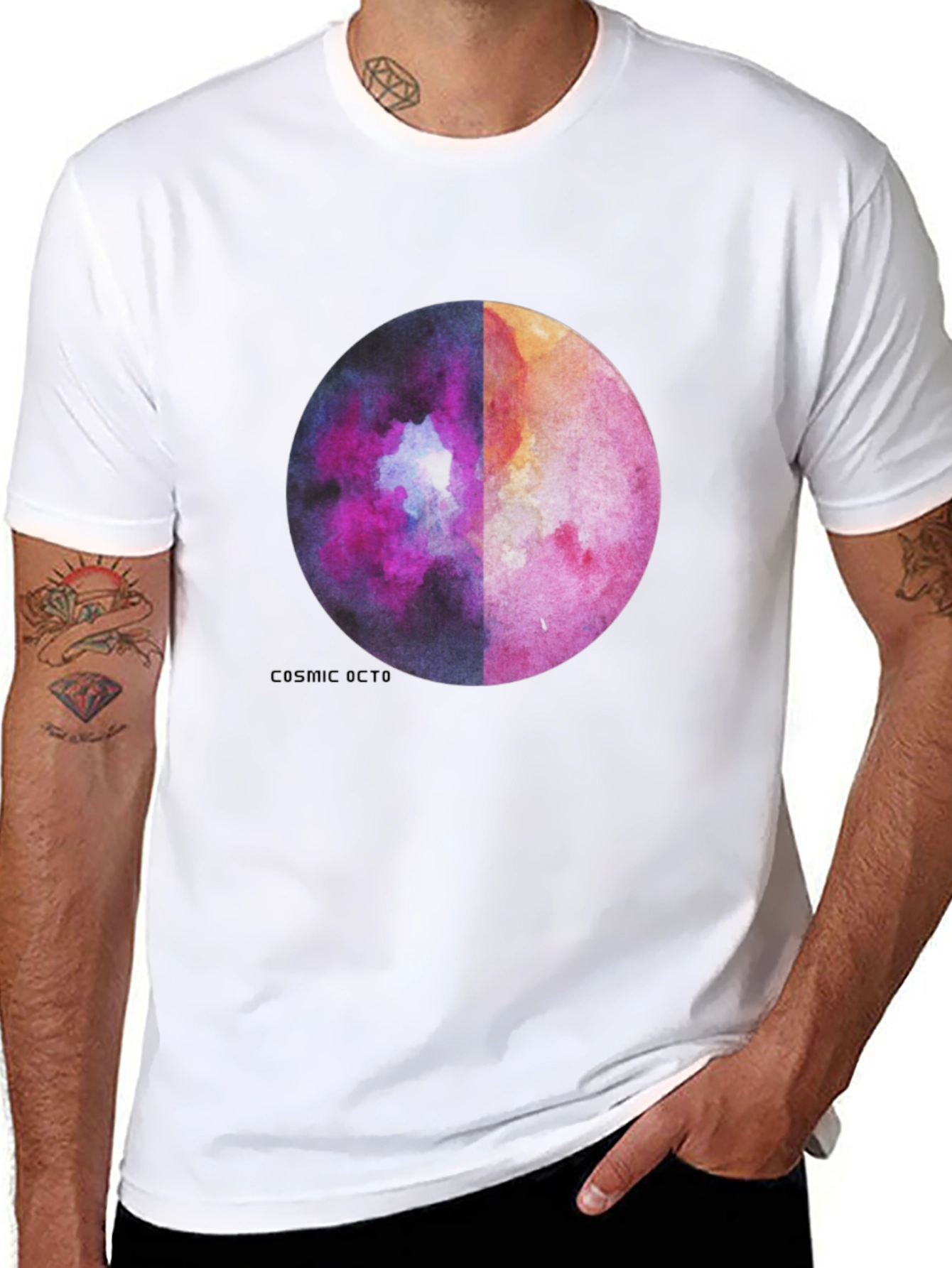 Black Cosmic Octo Moon Watercolor Graphic Tee view 8