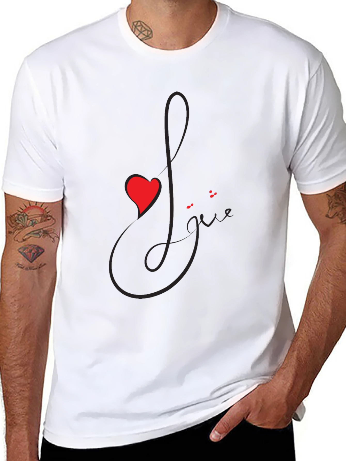 Black Love Script Black T-Shirt with Heart Accent view 8
