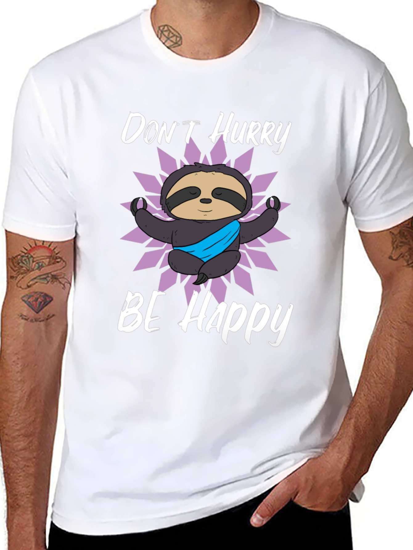 Black Don't Hurry Be Happy Sloth Graphic T-Shirt view 8