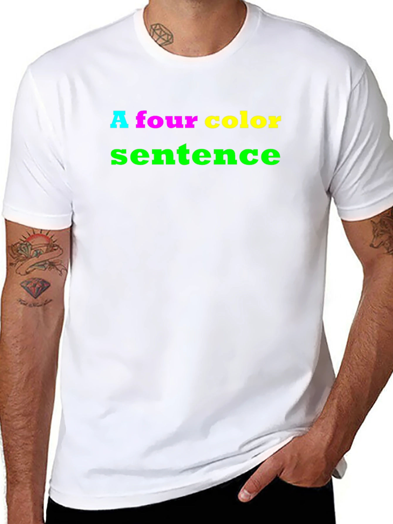 Black Four Color Sentence Graphic Tee - Black Cotton T-Shirt view 8