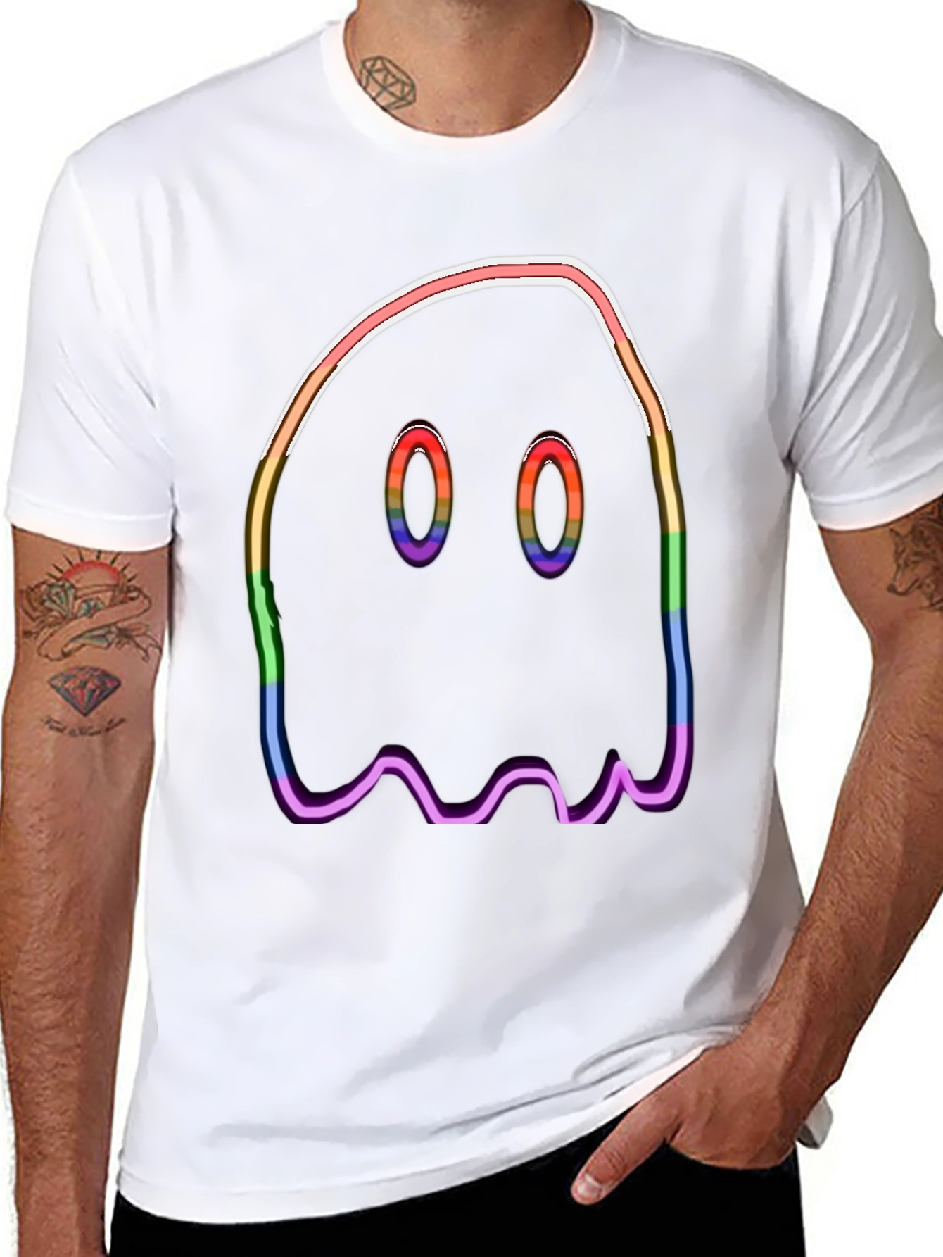 Black Rainbow Ghost Graphic Tee - Halloween Spooky Shirt view 8