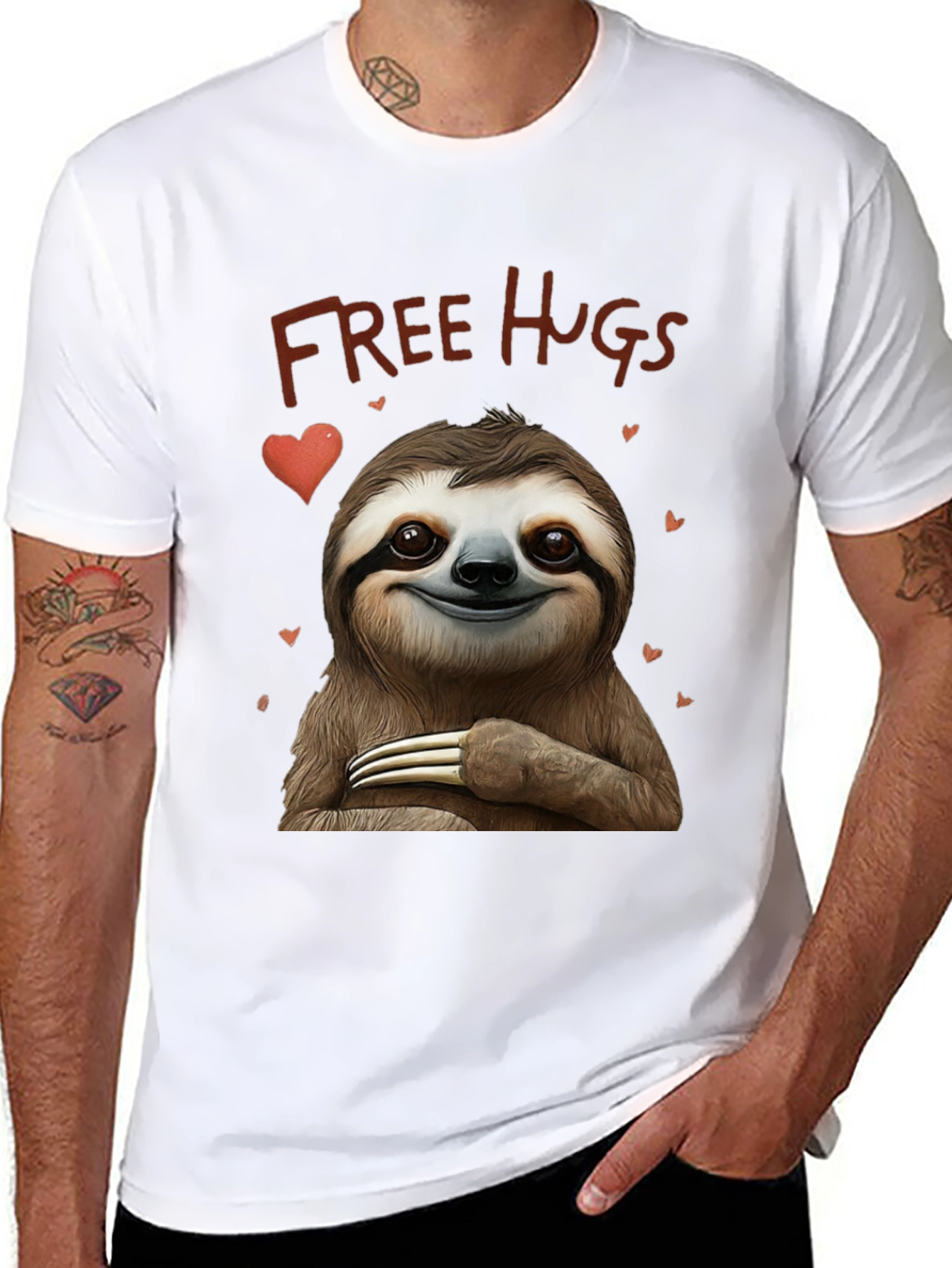 Black Sloth Free Hugs Graphic T-Shirt view 8