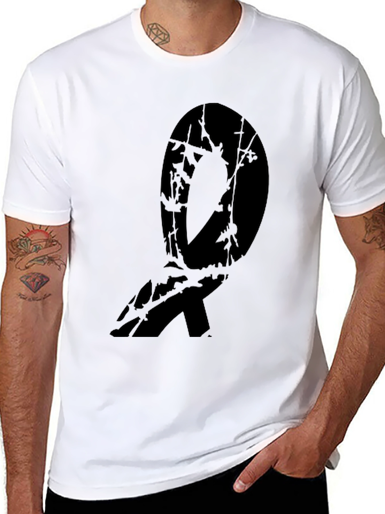 Black Abstract Branch Design Black T-Shirt view 8