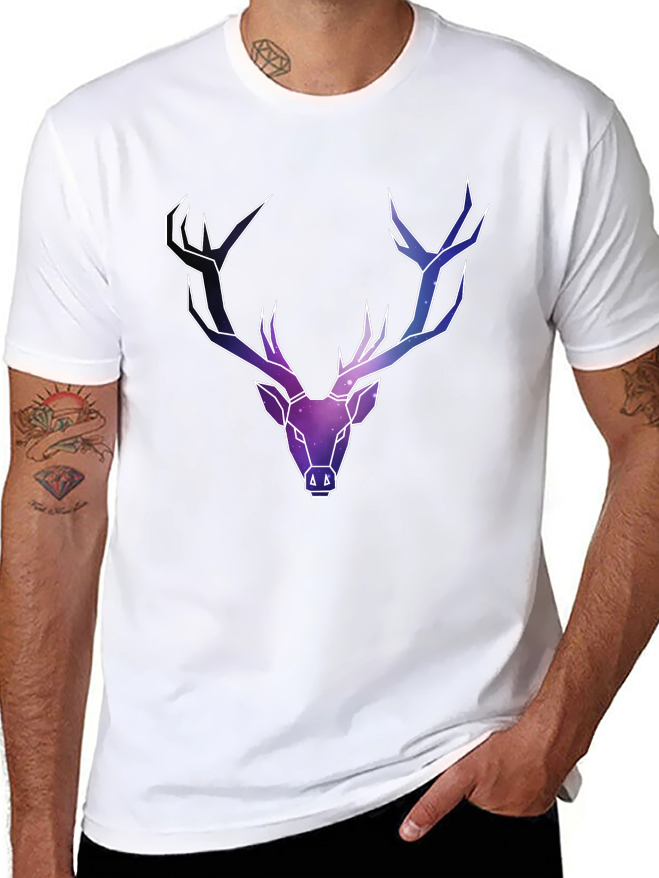 Black Galaxy Deer Graphic Tee - Men's Black T-Shirt view 8