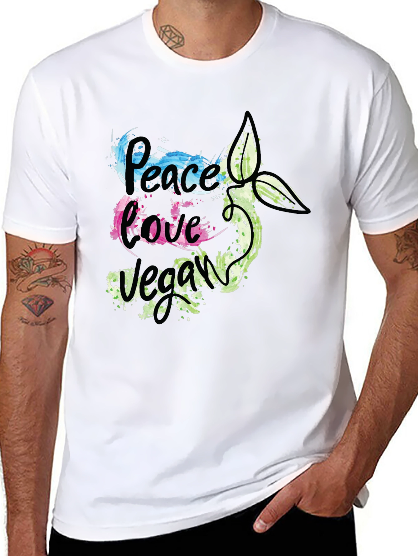Black Peace Love Vegan Graphic T-Shirt view 8