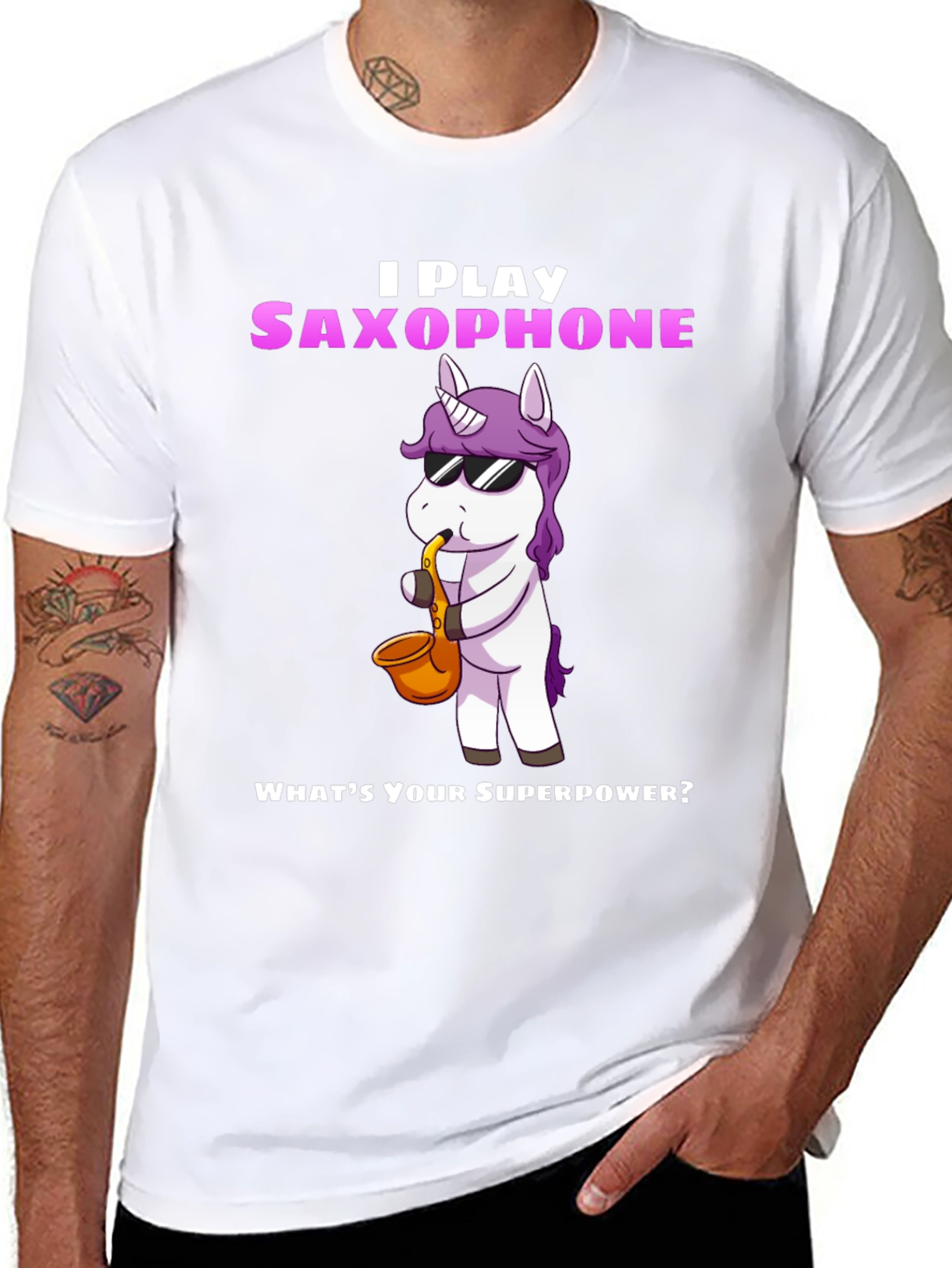 Black Saxophone Playing Unicorn Graphic Tee view 8