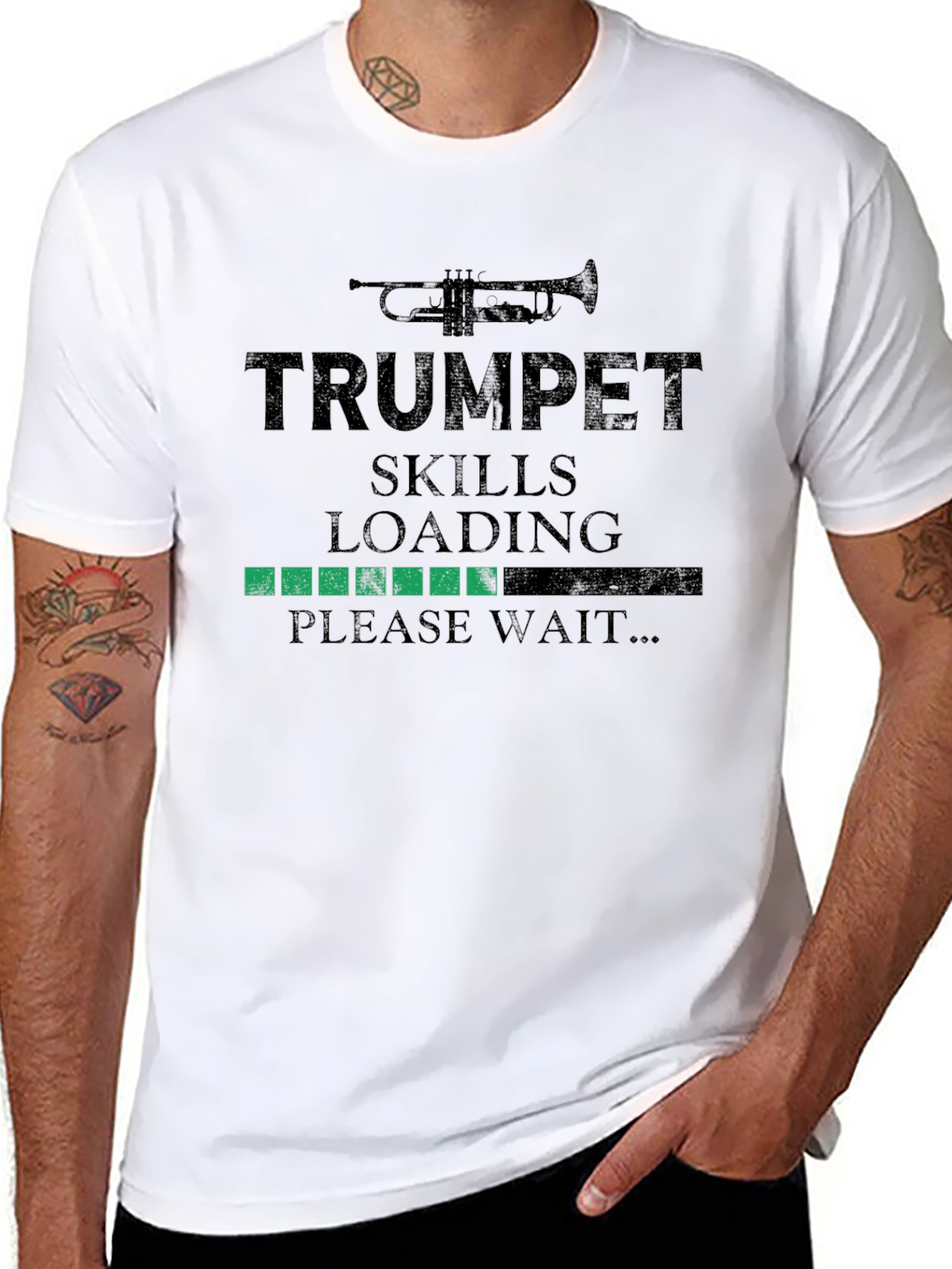Black Trumpet Skills Loading T-Shirt - Musician Gift view 8