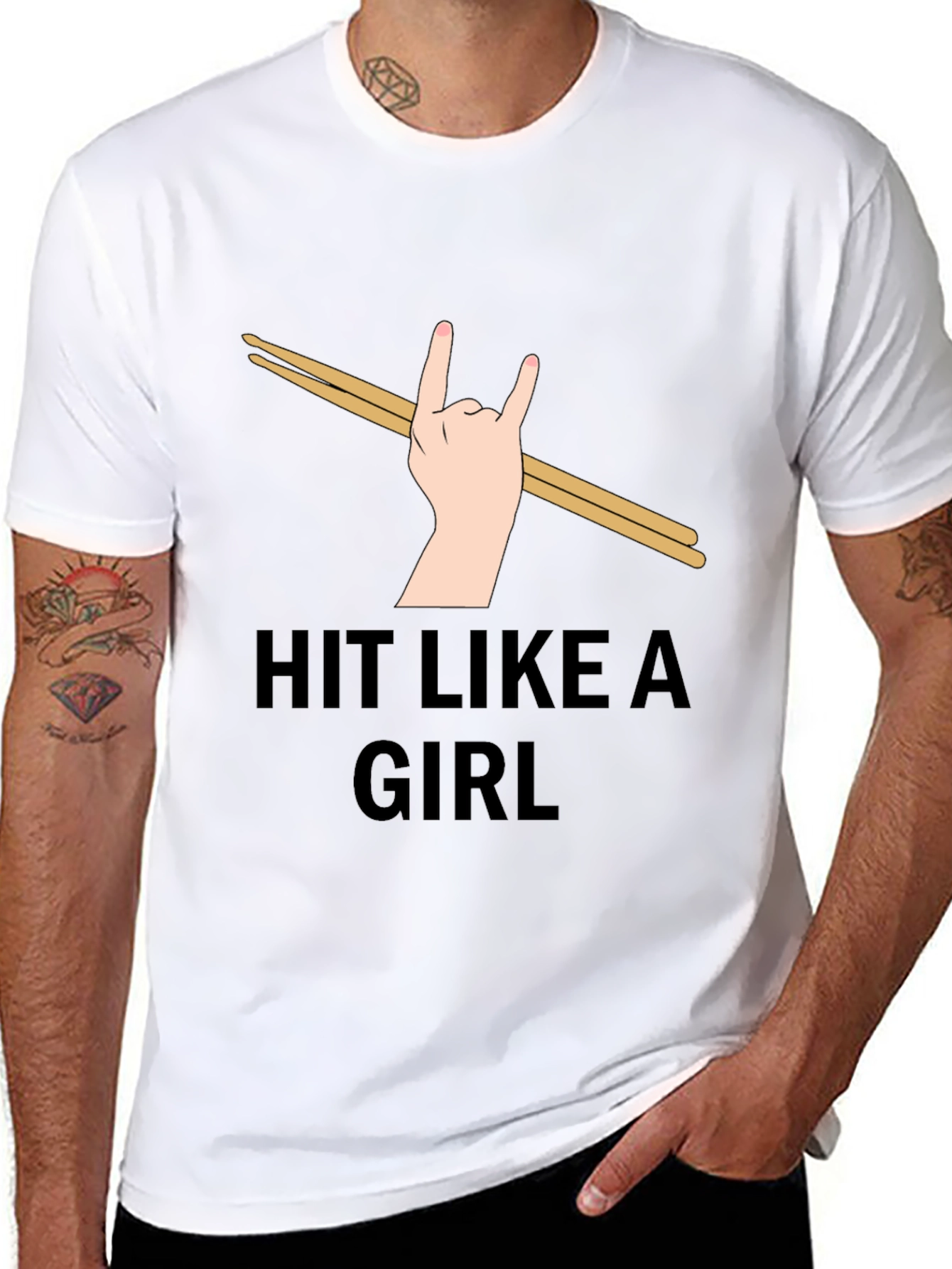 Black Hit Like a Girl Drummer T-Shirt view 8