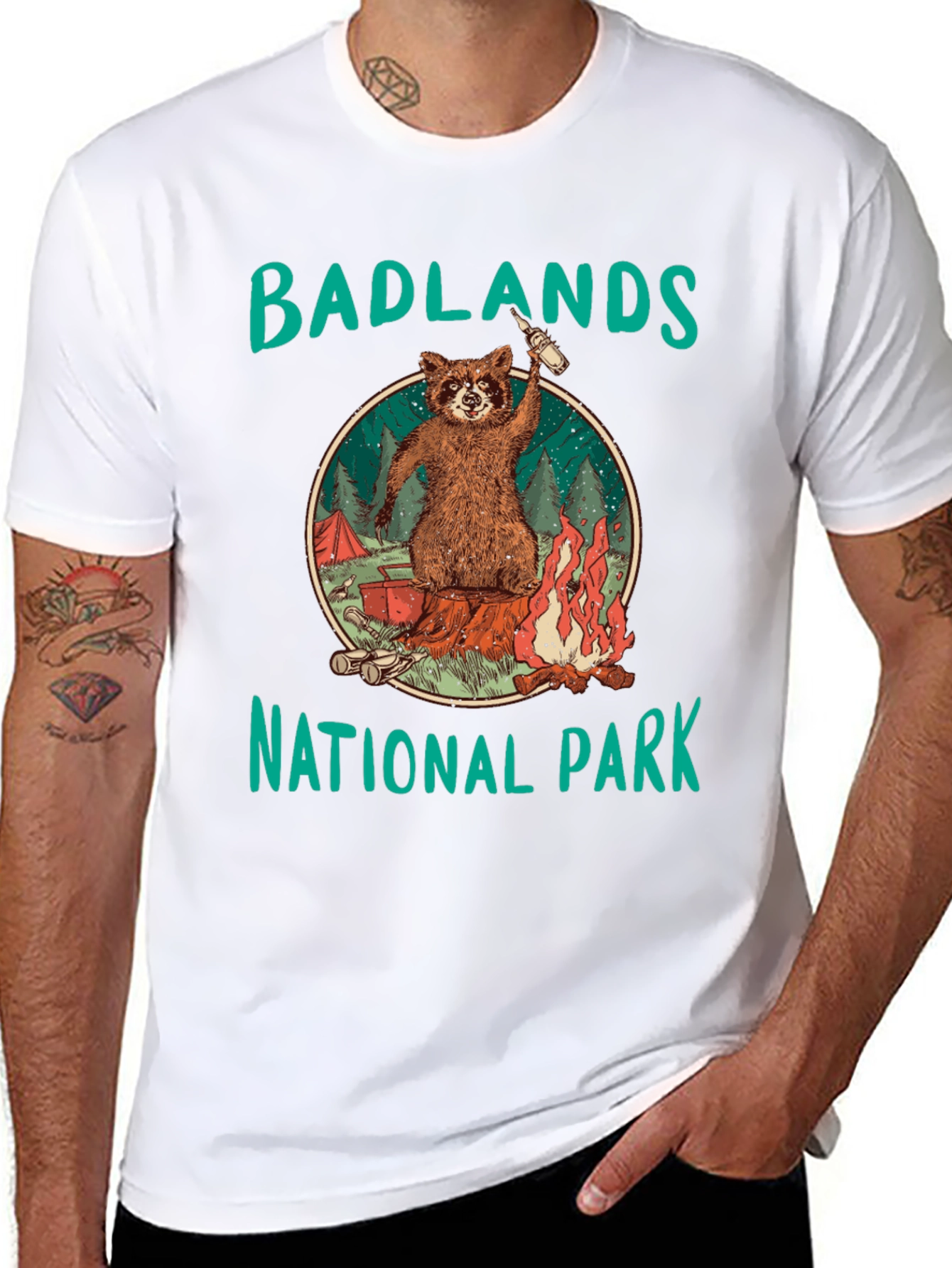 Black Badlands National Park Raccoon Camping Black T-Shirt view 8