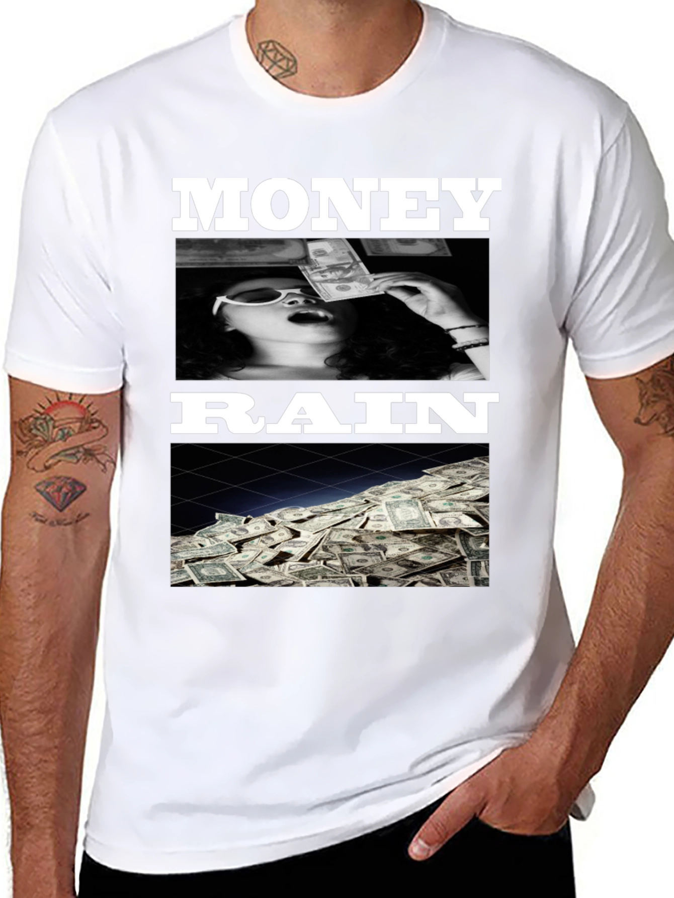 Black Money Rain Graphic Tee - Trendy Black T-Shirt view 8