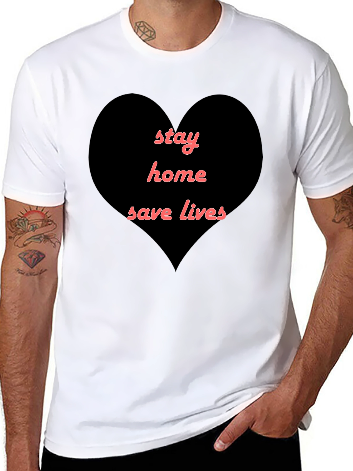 Stay Home Save Lives Heart T-Shirt - Black - 8