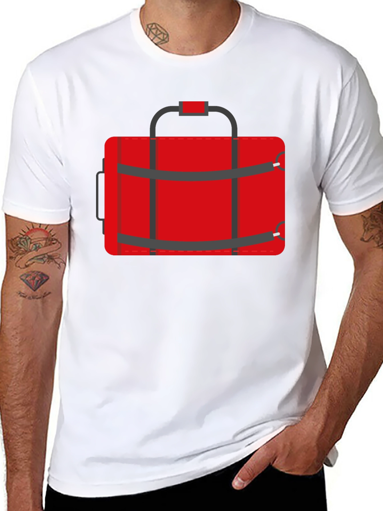 Black Red Duffle Bag Graphic T-Shirt - Casual Style view 8