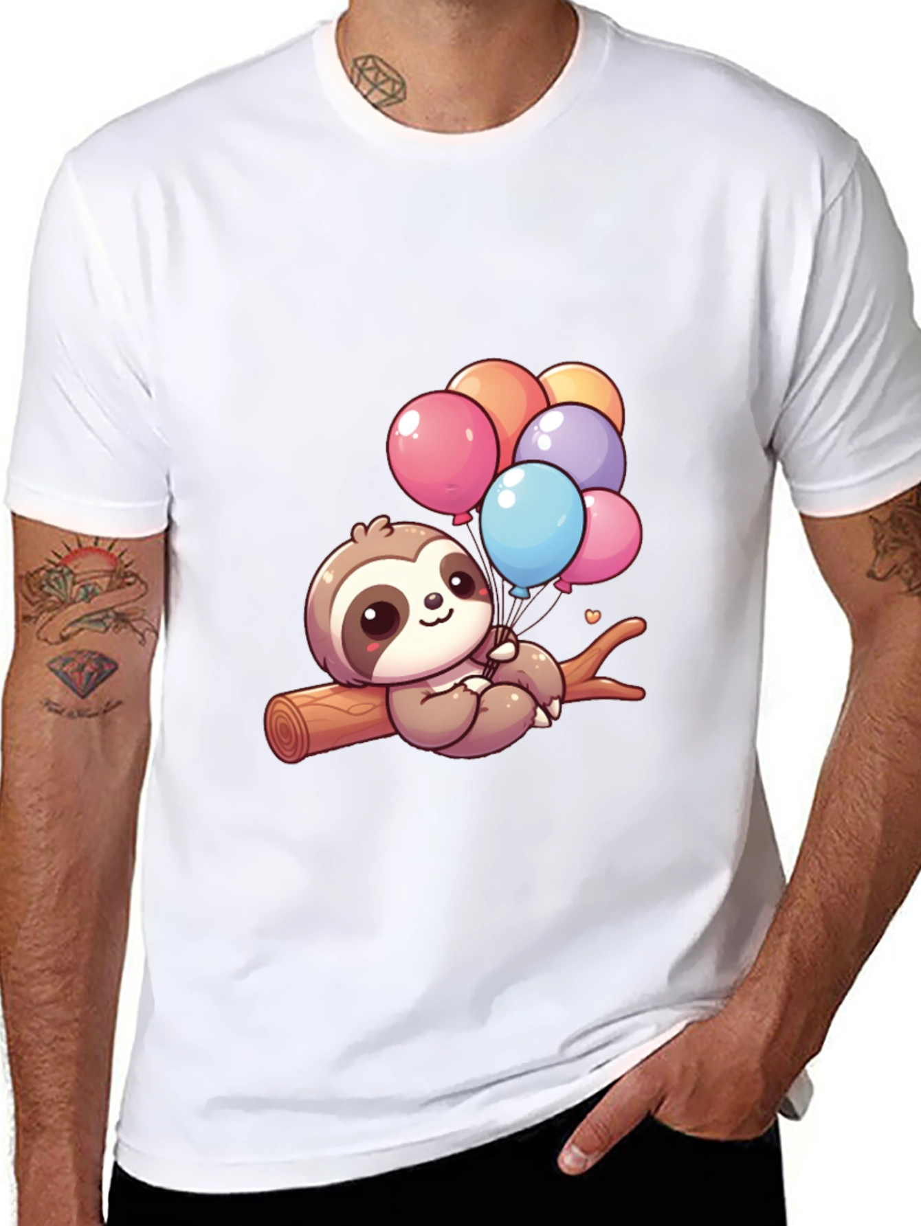 Black Sloth with Balloons Graphic Tee - Cute & Comfy! view 8