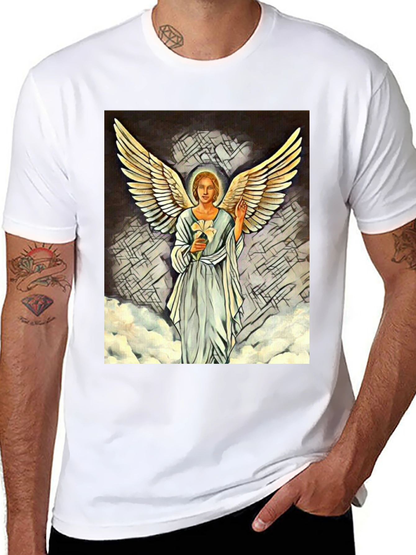 Black Angel Wings Graphic Print Black T-Shirt view 8