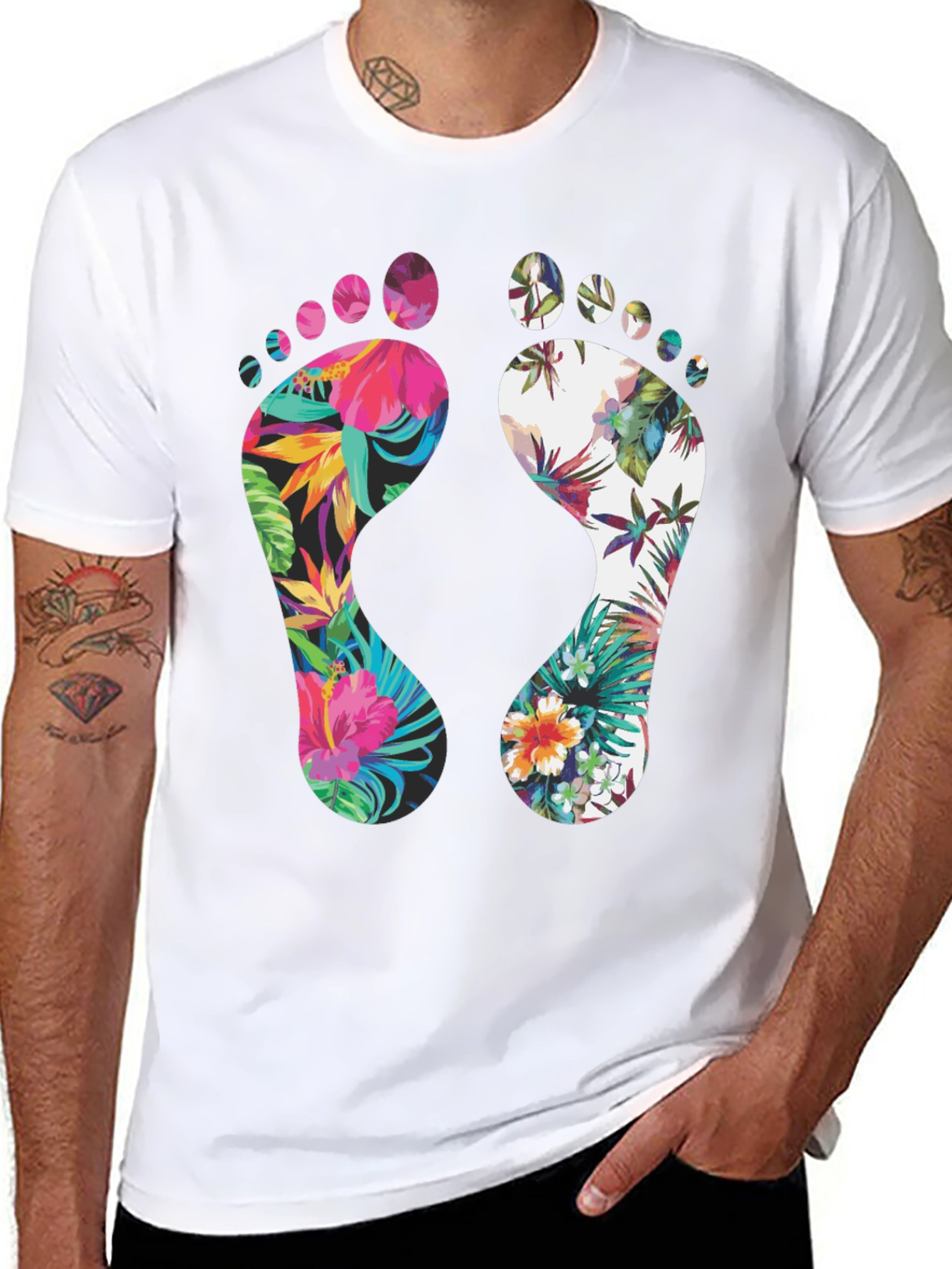 Black Tropical Floral Footprint T-Shirt view 8