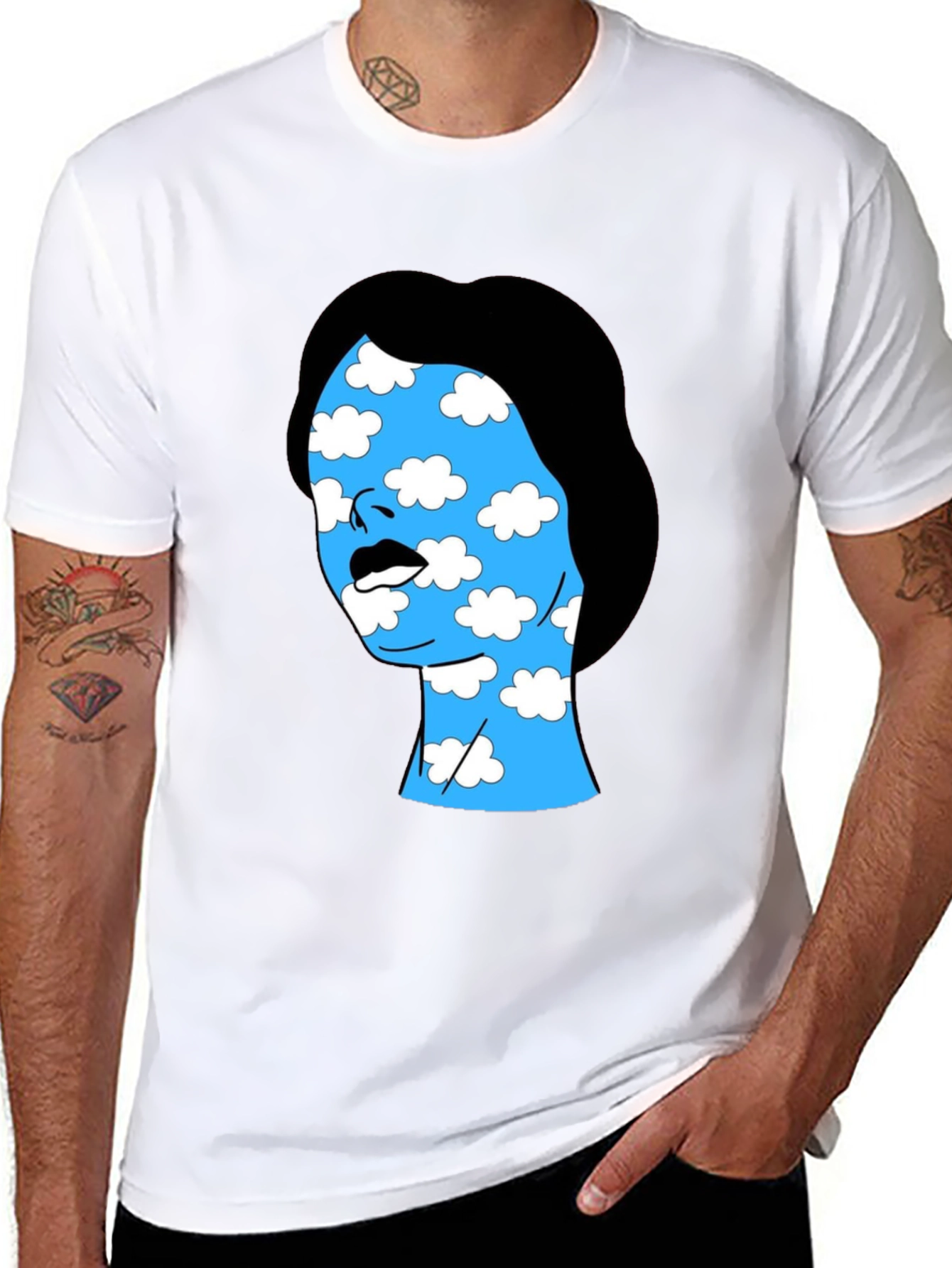 Black Cloud Face Graphic Tee - Black Cotton Blend T-Shirt view 8