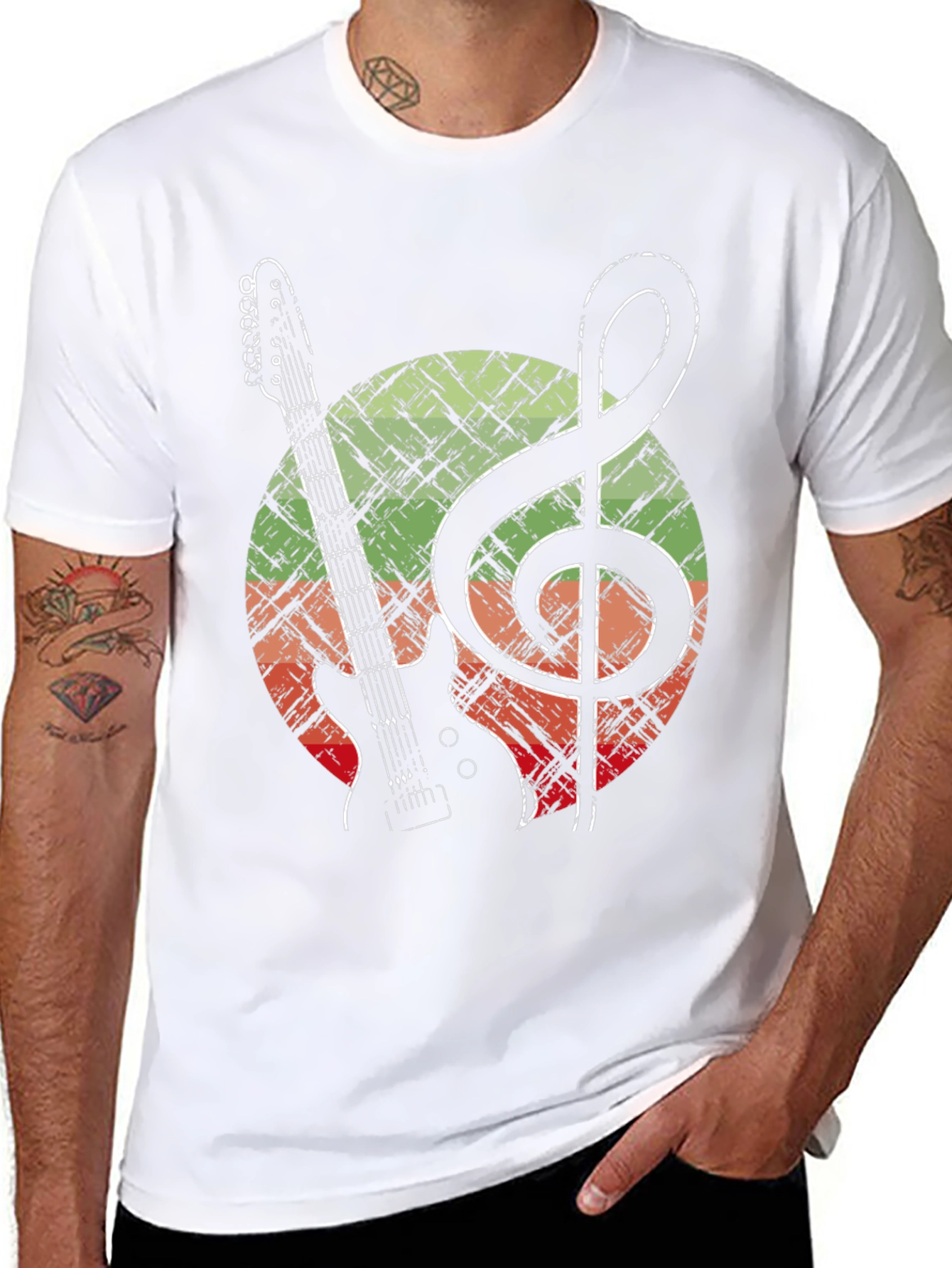 Black Guitar & Treble Clef Graphic Tee - Music Lover Shirt view 8
