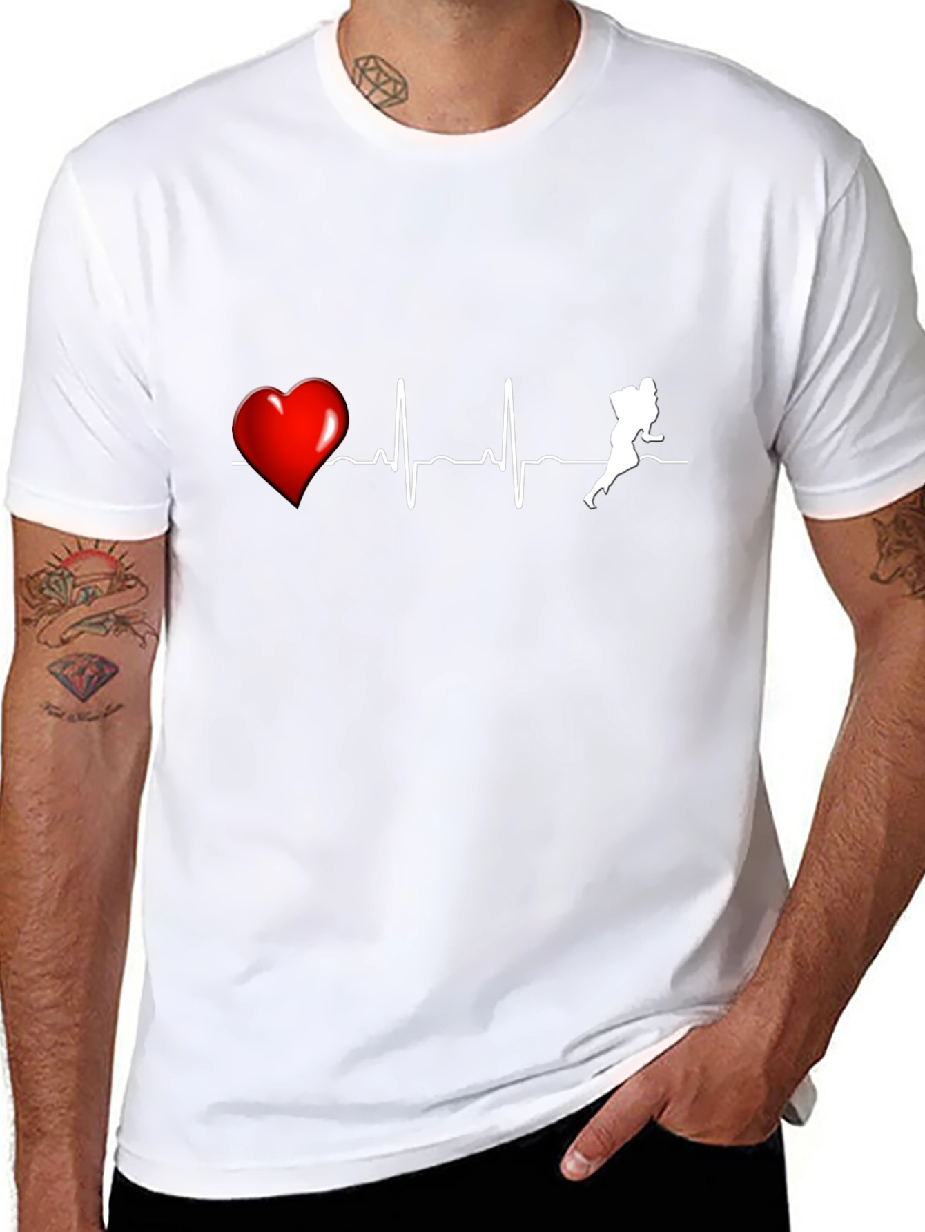 Black Football Heartbeat T-Shirt view 8