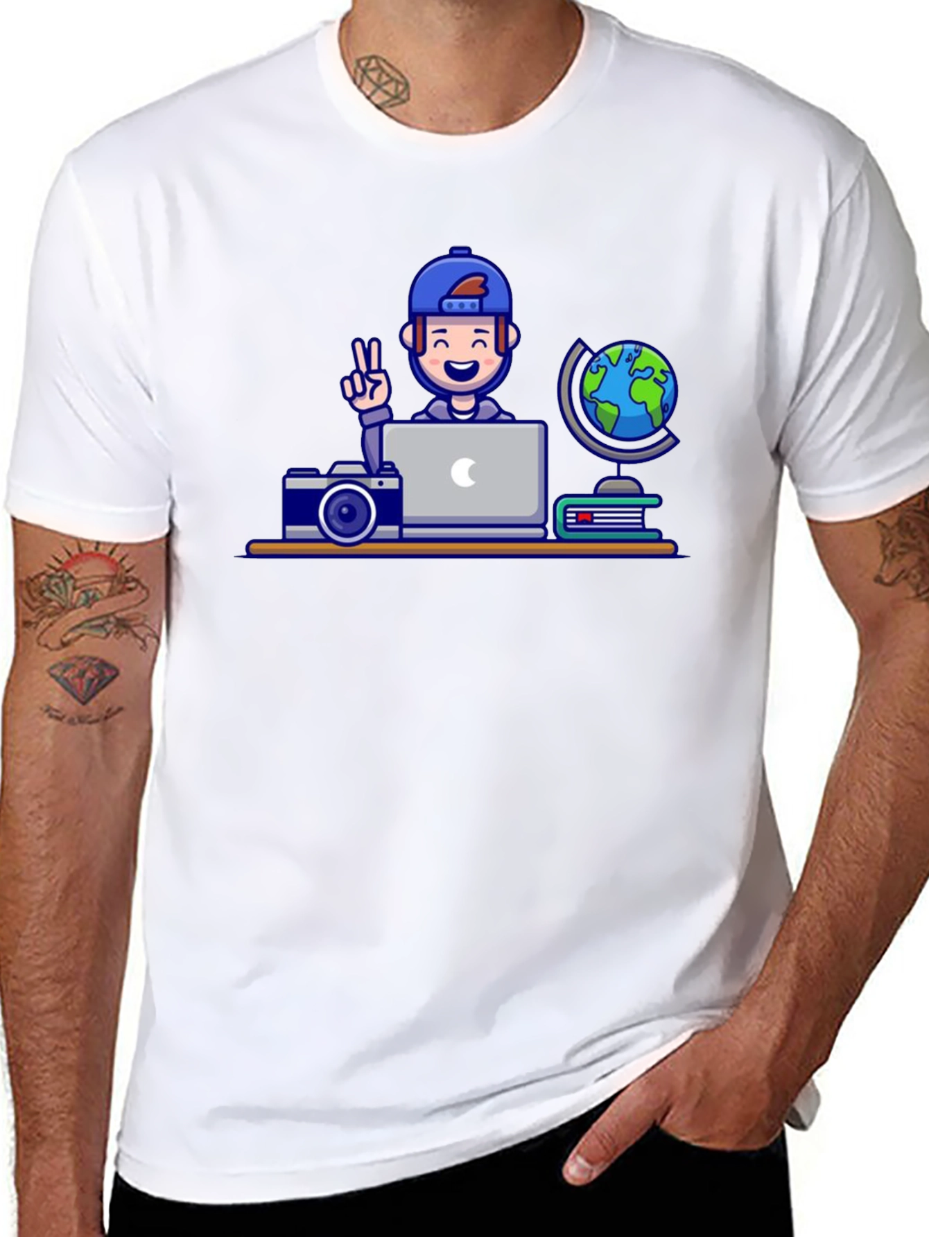 Cartoon Traveler Graphic T-Shirt - 8