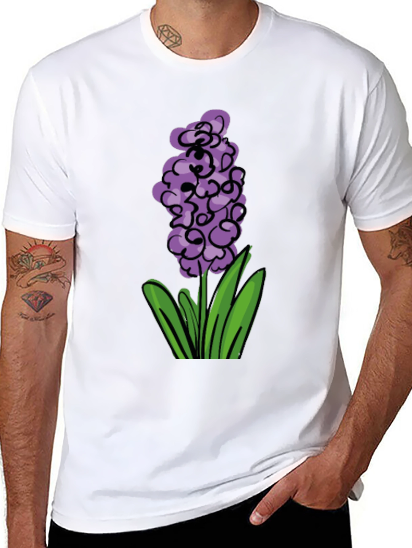 Black Floral Graphic Tee - Purple Hyacinth Design view 8