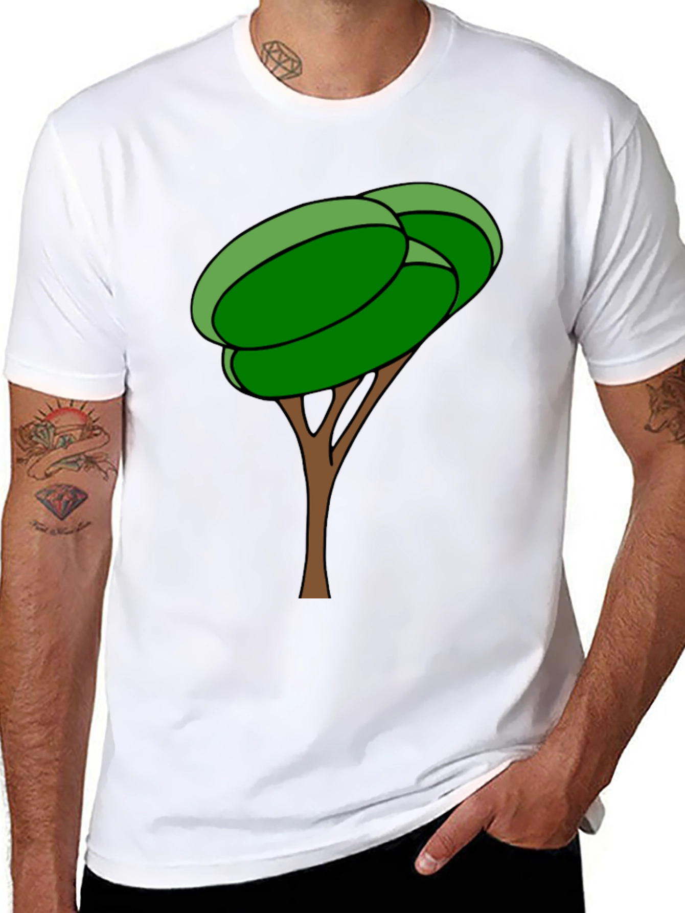 Black Cartoon Tree Graphic Tee - Black Cotton Blend Shirt view 8