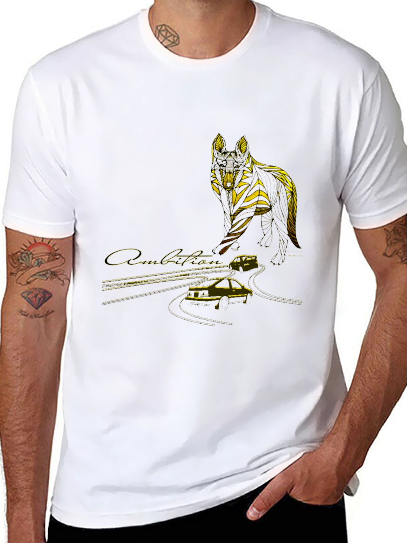 Black Wolf & Car Graphic T-Shirt - Stylish Black Tee view 8