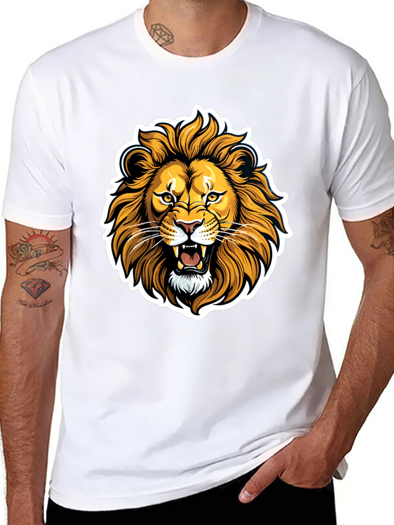 Black Lion Graphic Black T-Shirt - Fierce Animal Design view 8