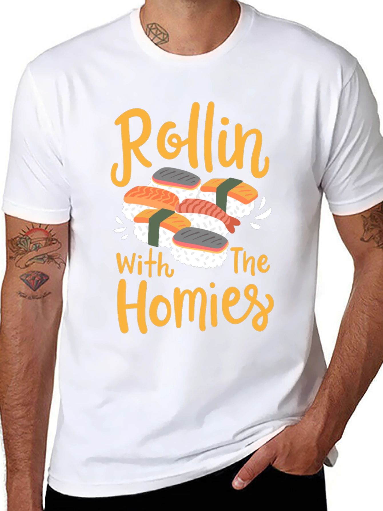 Black Rollin' With The Homies Sushi Graphic Tee view 8