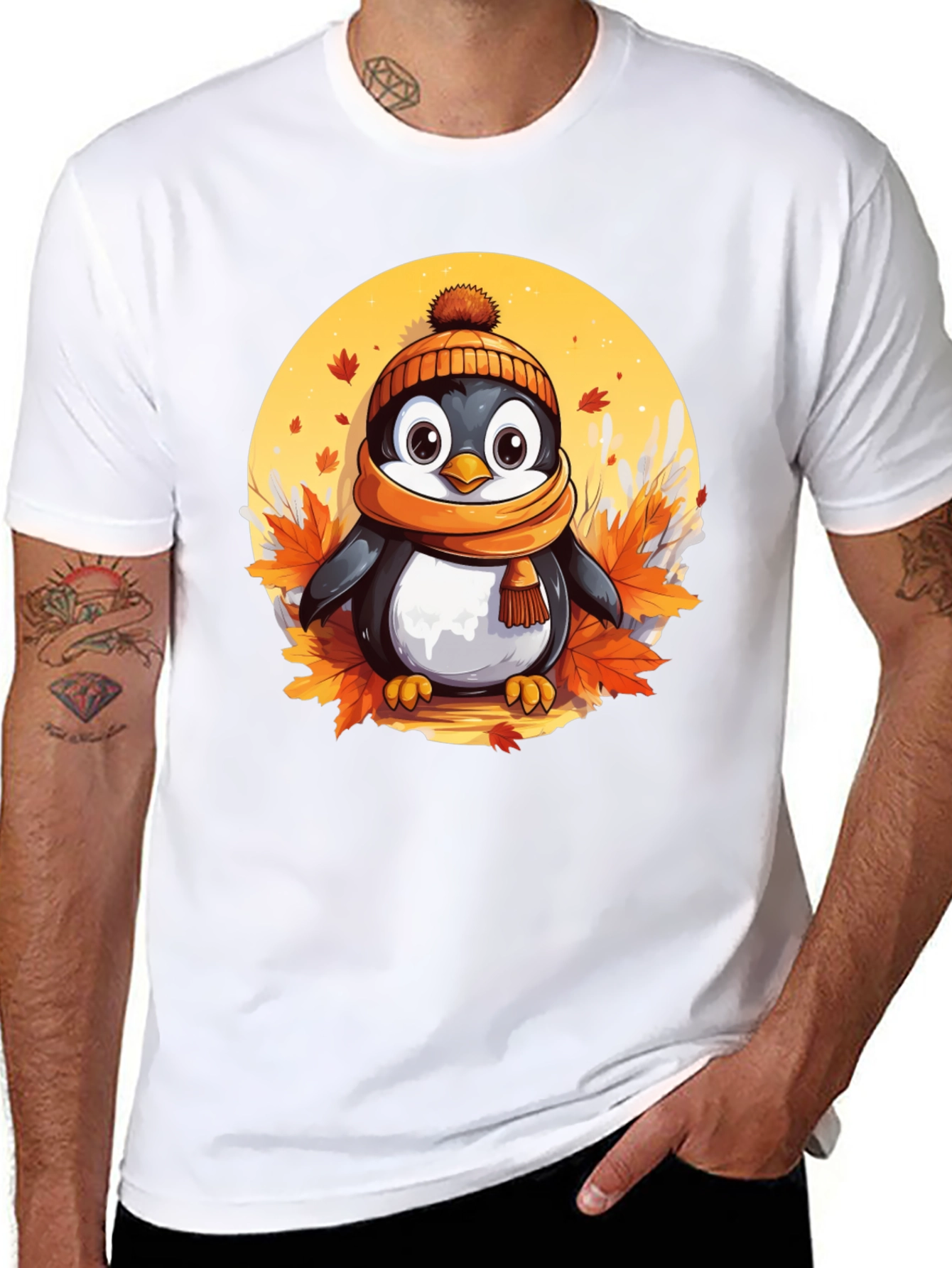 Black Cute Autumn Penguin Graphic Tee view 8