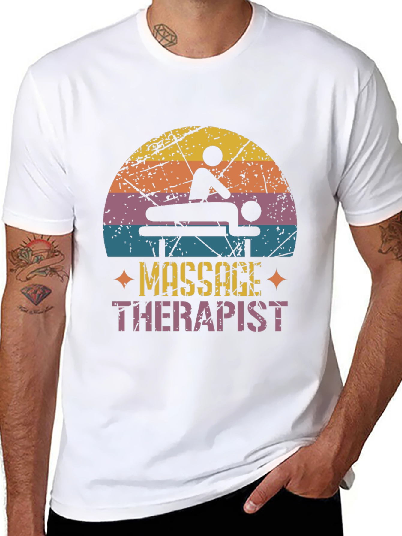 Black Massage Therapist Retro T-Shirt view 8